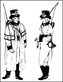 Zeichnung zweier braunschweig-lüneburgischen Postillions